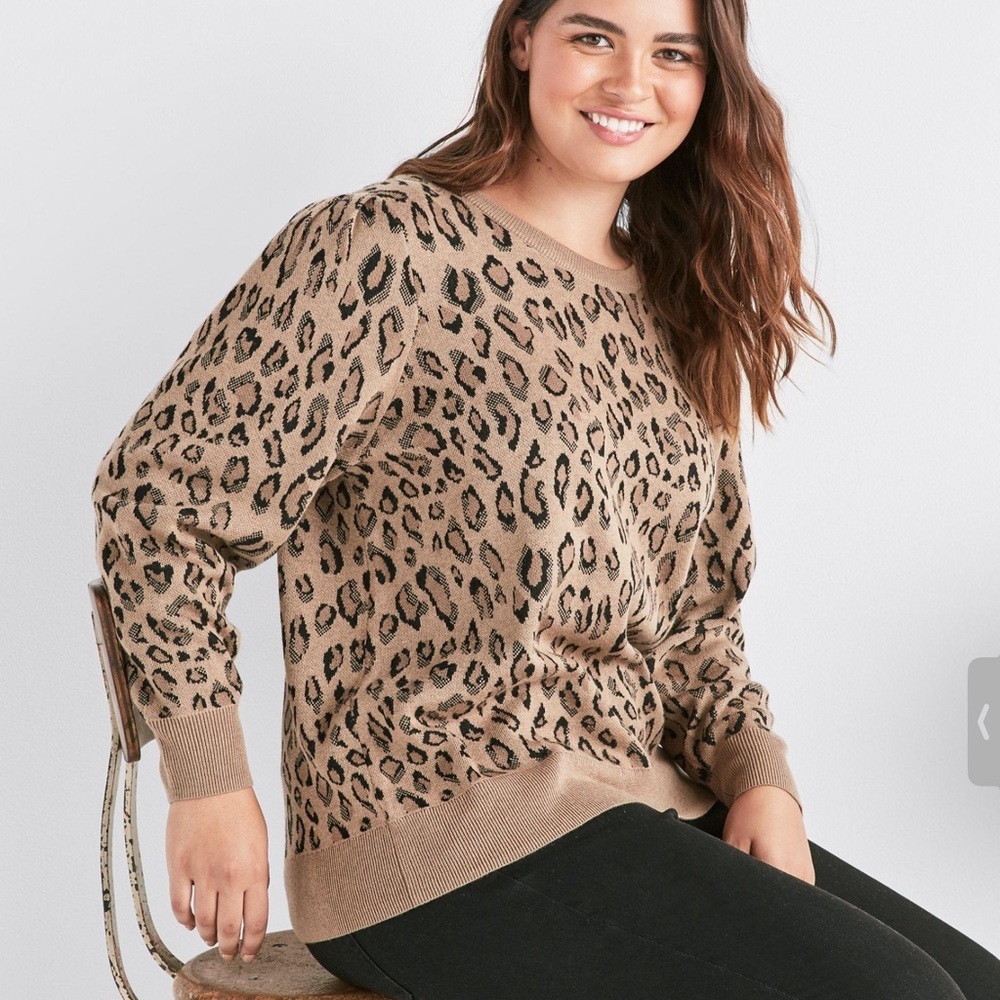 Lucky Brand Leopard Print Sweater Wool Blend NWT Plus Size 1X